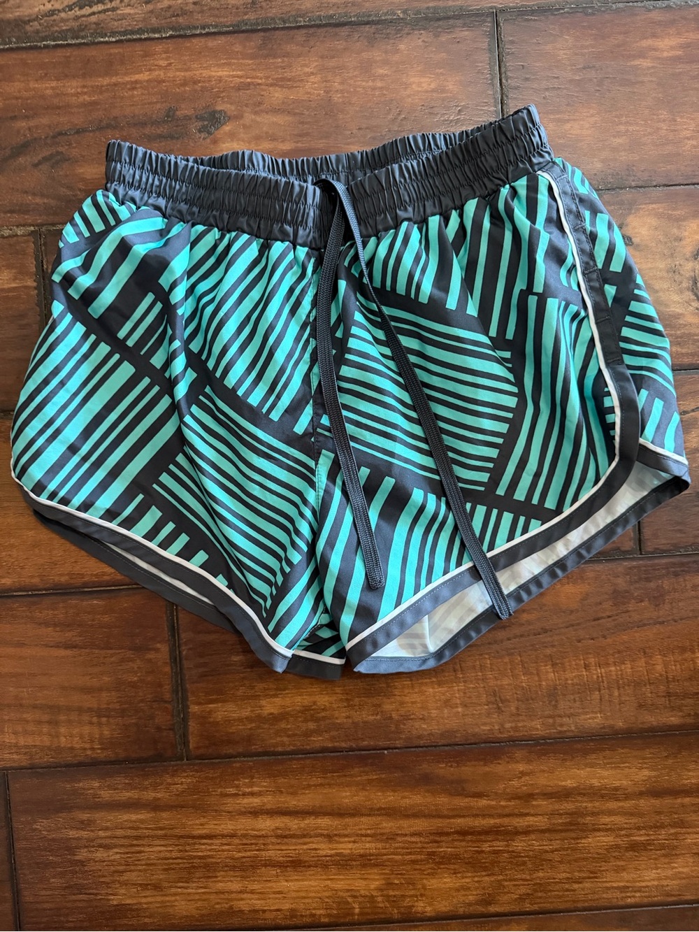 Be inspired Striped Teal and Black Athletic Shorts With Liner